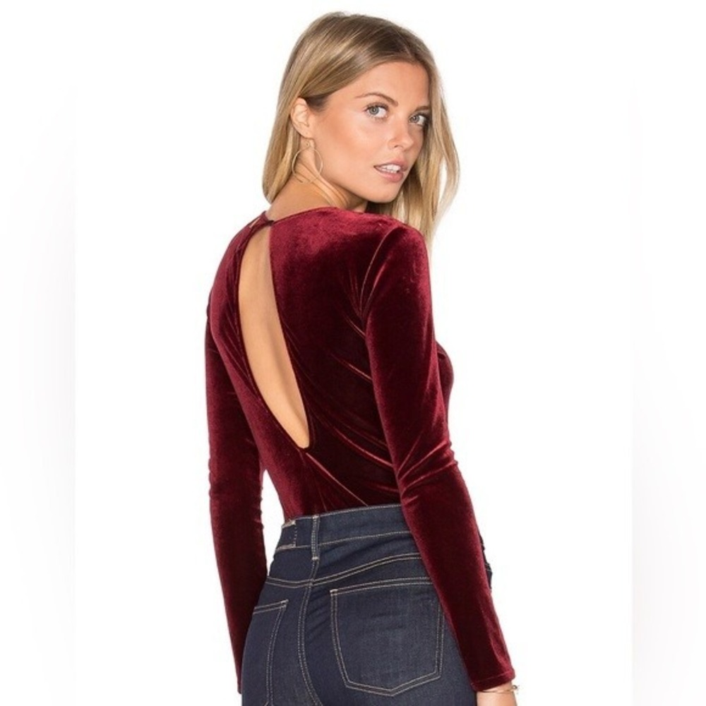 Misa Los Angeles‎ Women's Red Eliza Velvet One Piece Bodysuit Size Small